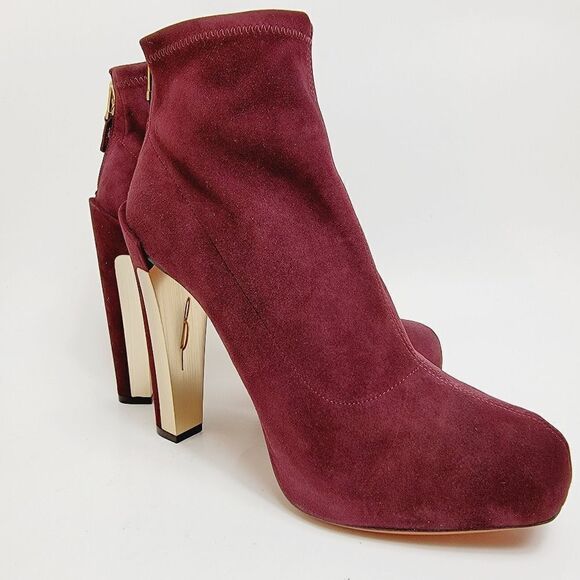 Brian Atwood Edeline Platform Suede Stretch Burgundy Ankle Boots 11 US 42.5 - Picture 4 of 14